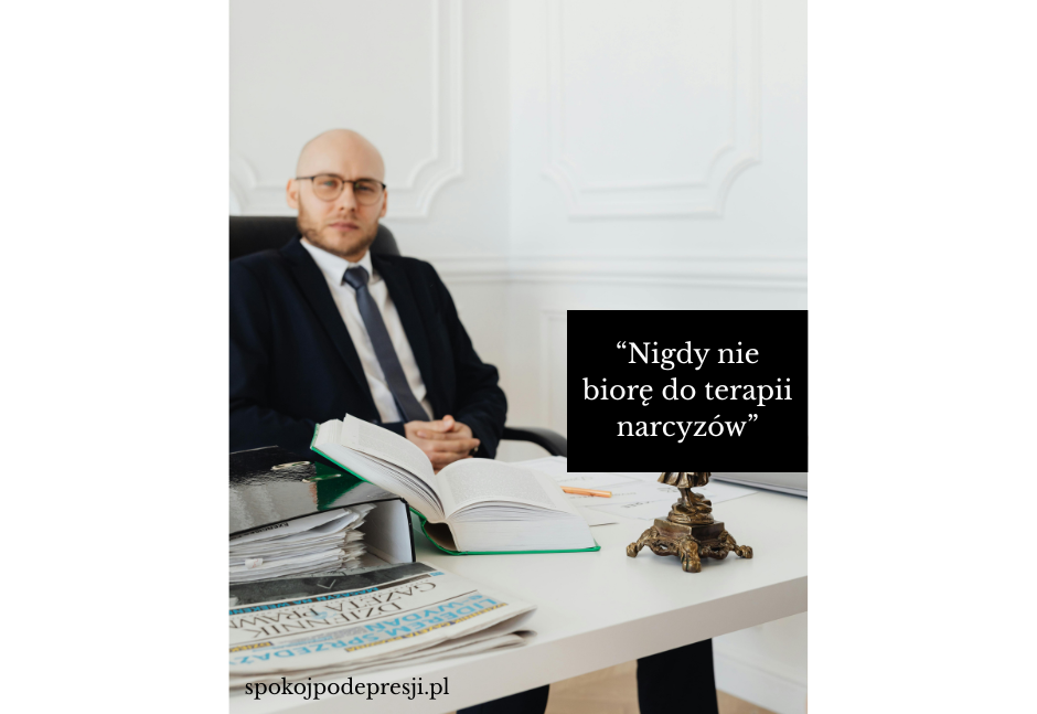 mężczyzna w garniturze, o wysokim statusie społecznym, z chłodnym wzrokiem, stereotypowy narcyz